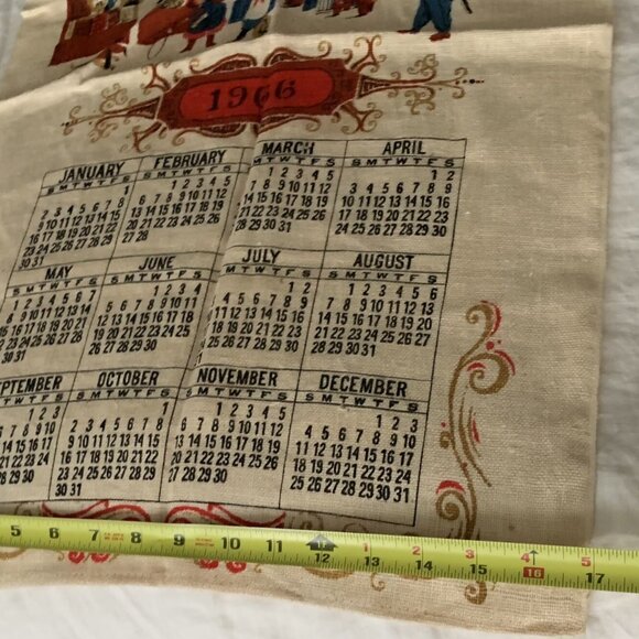 Vintage 1966 Calendar Towel Patriot Linen Souvenir Pre Owned America Small Town - Picture 5 of 8
